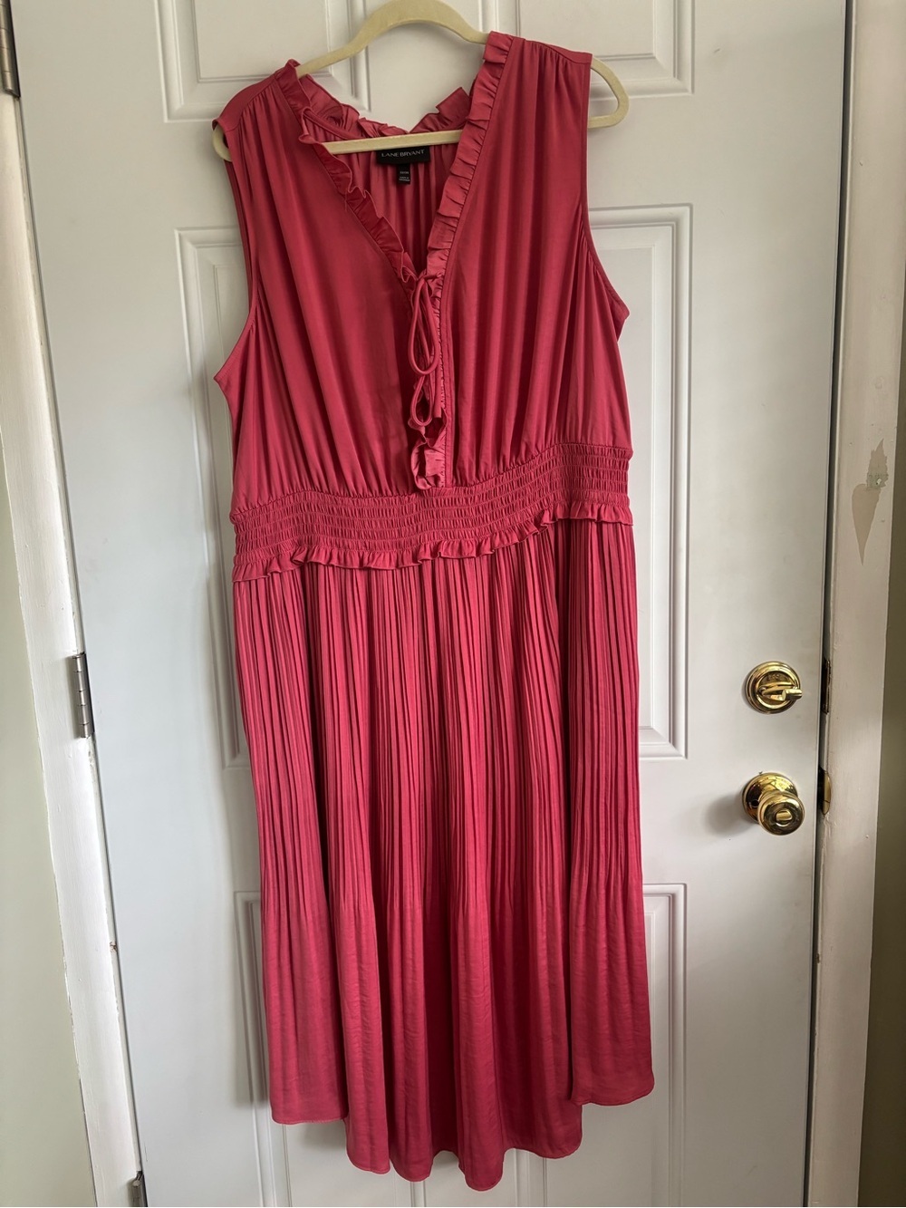 Lane Bryant Coral Pink Ruffle V-Neck Sleeveless Midi Dress, Size 22/24